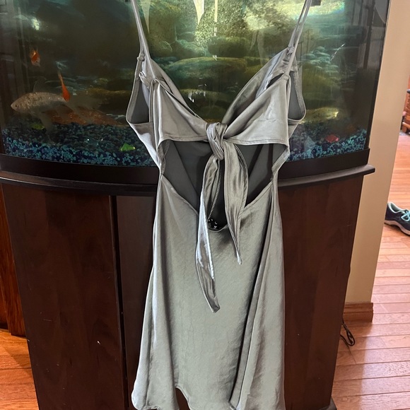 UO Blue Satin Tie-Back Dress - Picture 3 of 5